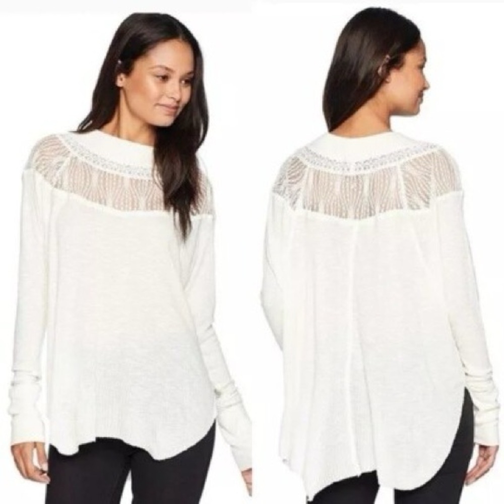 NWT Free People Spring Valley Lace-Trim Top White